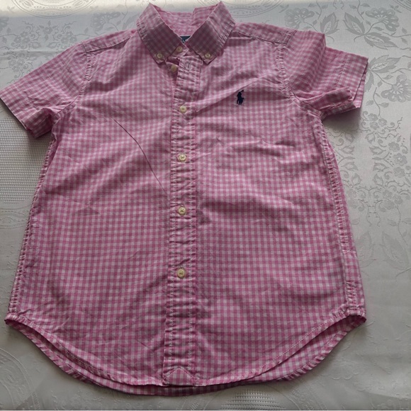 Ralph Lauren Pink/White Checkered Button-Up Shirt Boys Size 5 Short Sleeves Logo - Picture 15 of 16